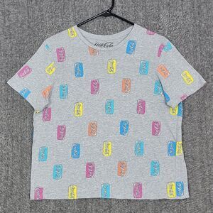 Coca-Cola T-Shirt Womens Juniors XL Gray All Over Print Coke Cans Graphic Tee